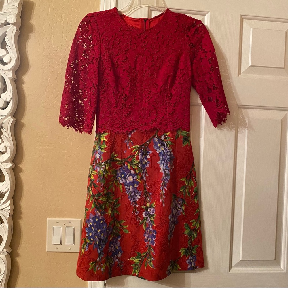 Dolce & Gabbana Red ‘Wisteria’ Lace Floral Jacquard Dress